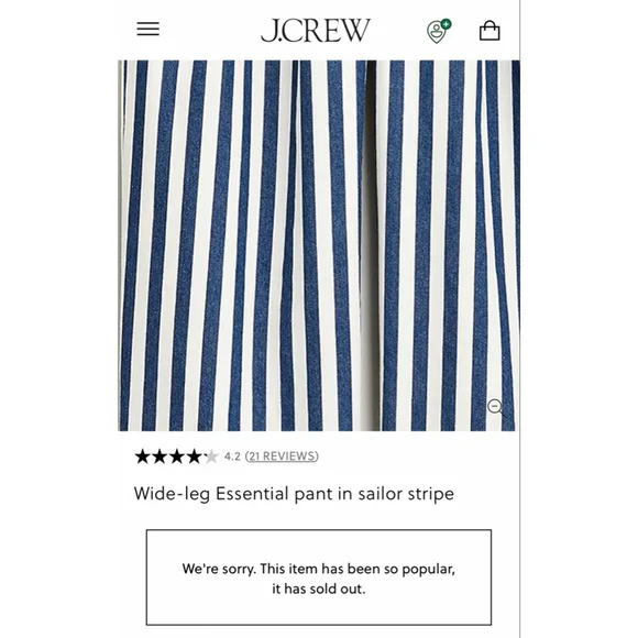 J.Crew Wide-Leg Essential Pant in Sailor Stripe | Navy White | Size 00 | NWT - Picture 4 of 10